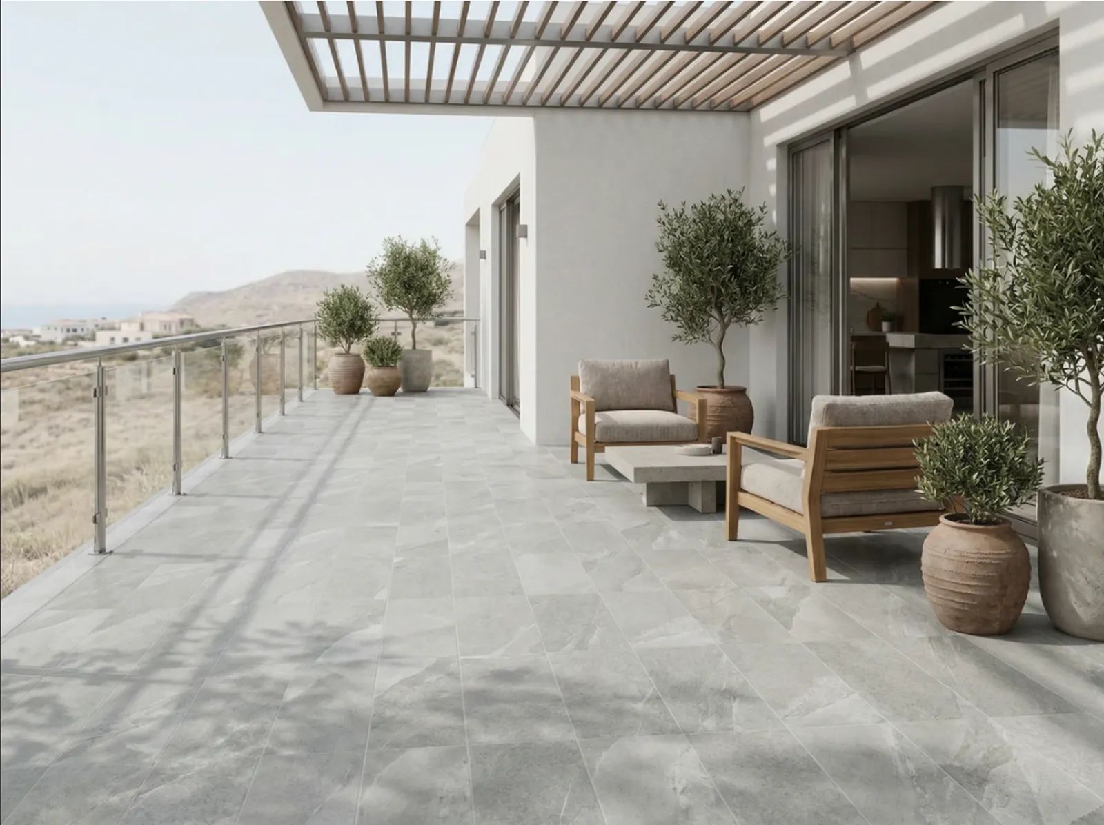 Terrasse extérieure en carrelage effet pierre Pietra Ligure de Herberia