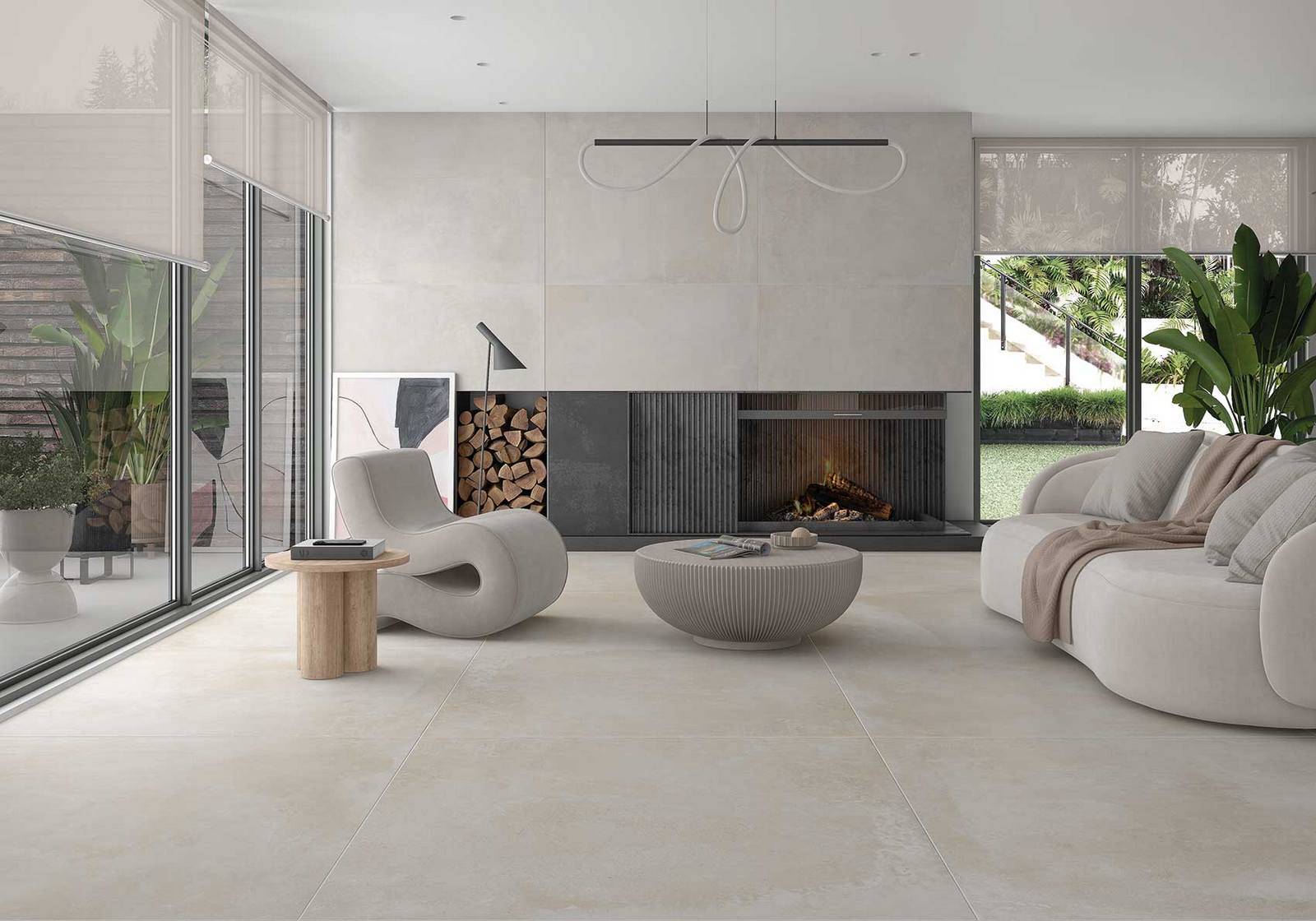 Salon moderne avec carrelage effet béton ANTIBES NAVARTI Grey finition mate