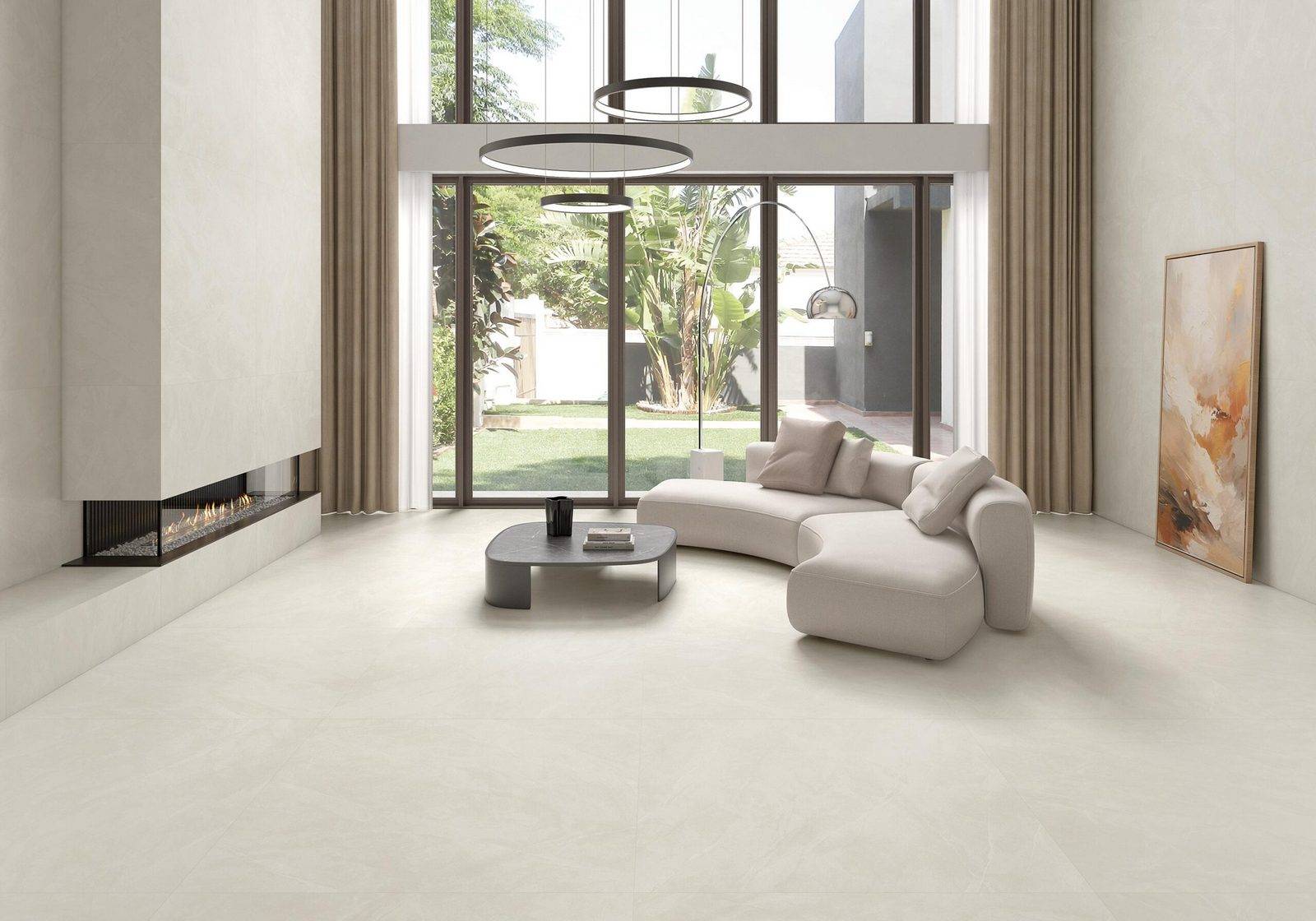 Carrelage grès cérame effet marbre ATHIKA NAVARTI salon contemporain