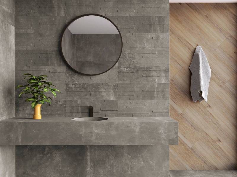 Salle de bain minimaliste carrelage ANTIBES NAVARTI Dark Grey format 60×60